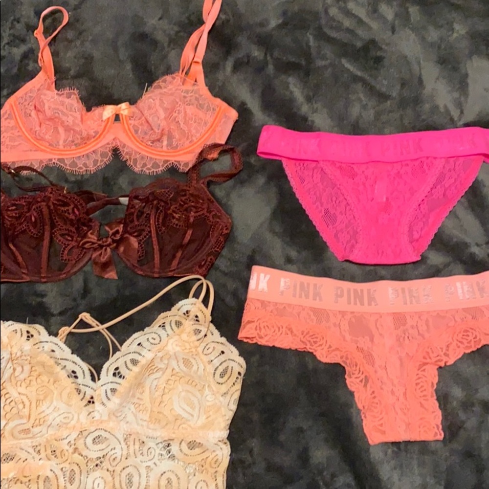 VS Pink XS underwear, S bralet, 34B unlined bras.